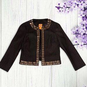 True vintage luxury authentic Tory Burch by TRB black jeweled wool blazer jacket